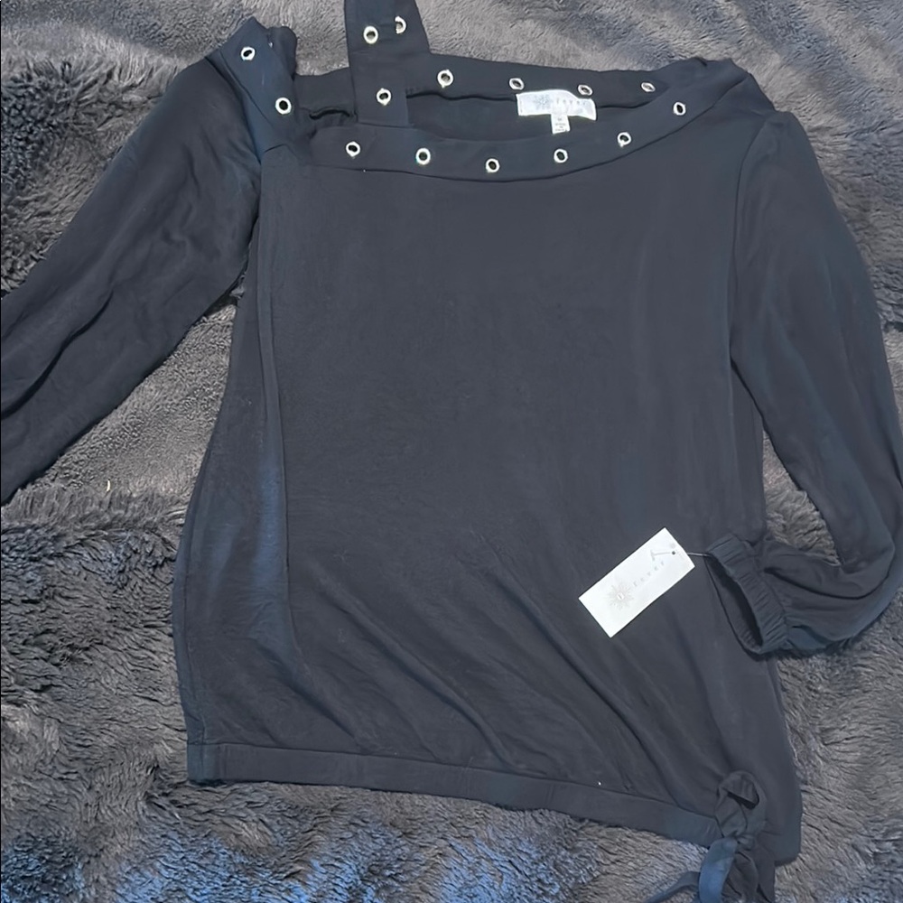 Black Long Sleeve Top with Grommet Detail